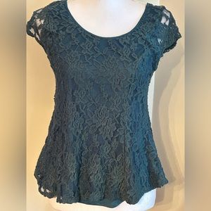 Persaya Green Lace Blouse With Back Sheer Panel and Bow